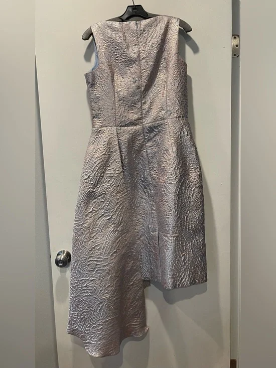 Rickie Freeman for Teri Jon Silver Metallic Brocade Cocktail Dress Size 12 EUC - Picture 5 of 9